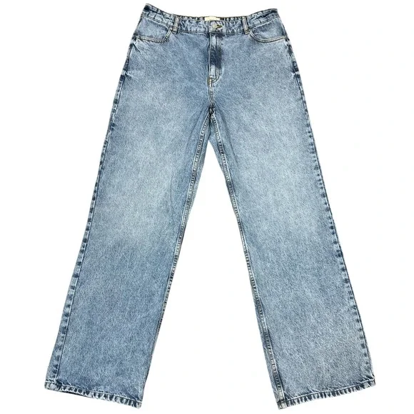 Sézane Le Wide Leg Jeans Sz FR 44 (US 12) Bleu Clair High Rise Organic Cotton - Picture 1 of 12